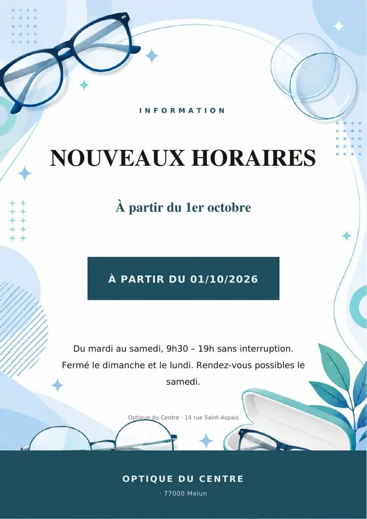 Exemple d'affiche de fermeture générée par l'outil, palette bleue