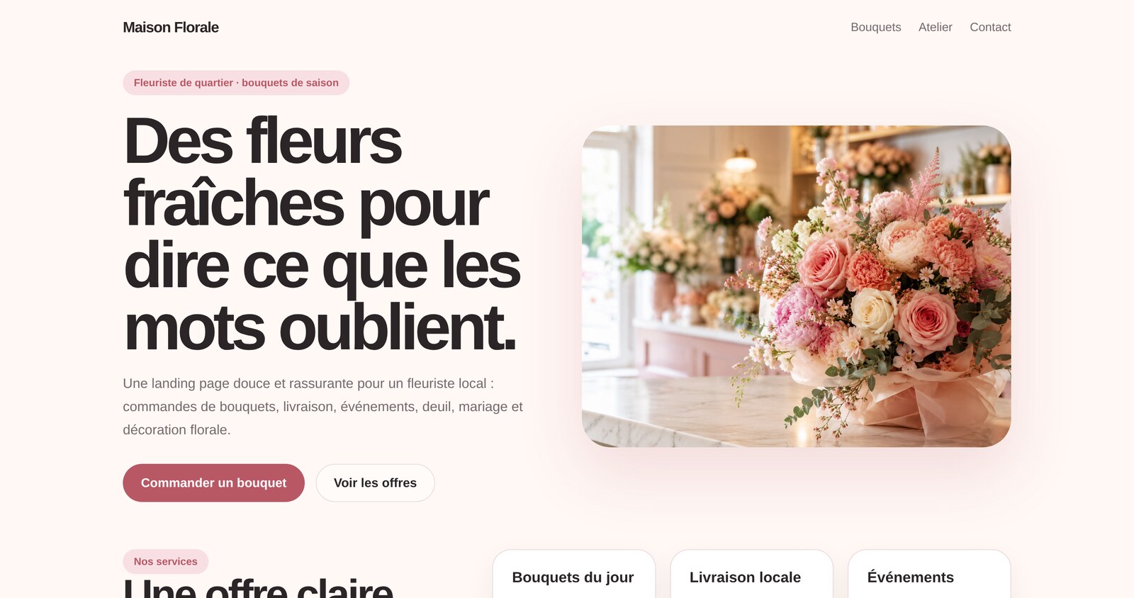 Exemple de site vitrine fleuriste créé avec Commerçants Connectés